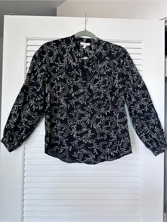 Joie Tops - Joie Maleah Cotton Blend Black White Floral Vine Print V-Neck Pleated Blouse XS